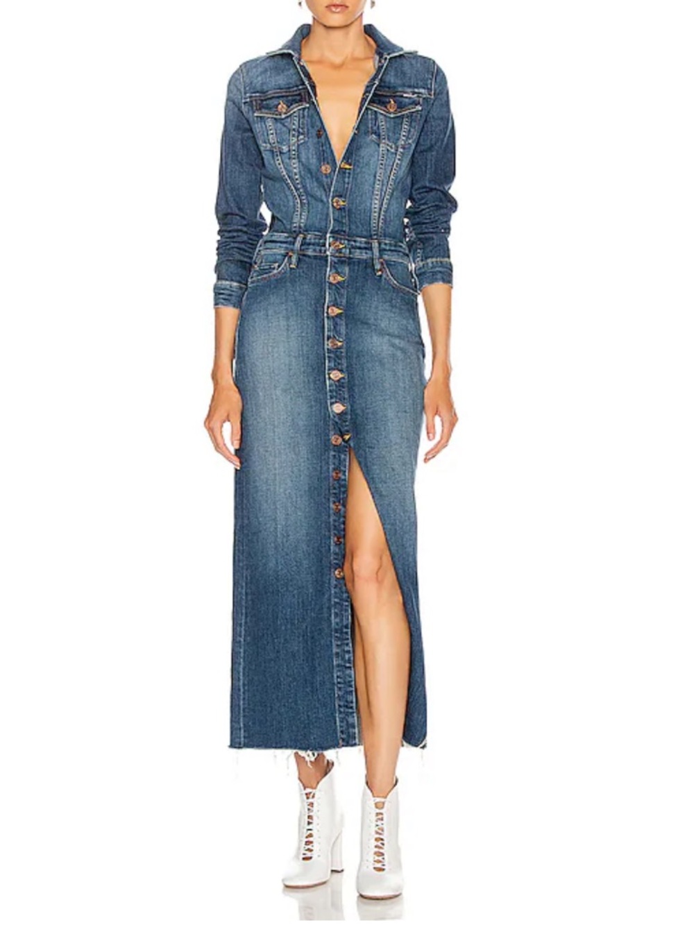 MOTHER Blue Button-Front Denim Maxi Dress